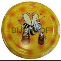 Metal lids yellow with bee